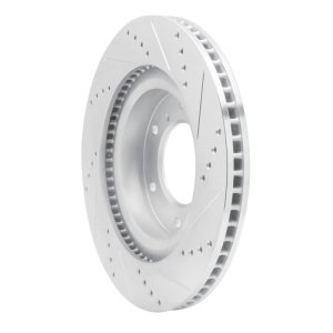Mitsubishi Montero Brake Rotor (1) - Front Left - R1 Concepts - Drilled & Slotted - Silver - `08-`17
